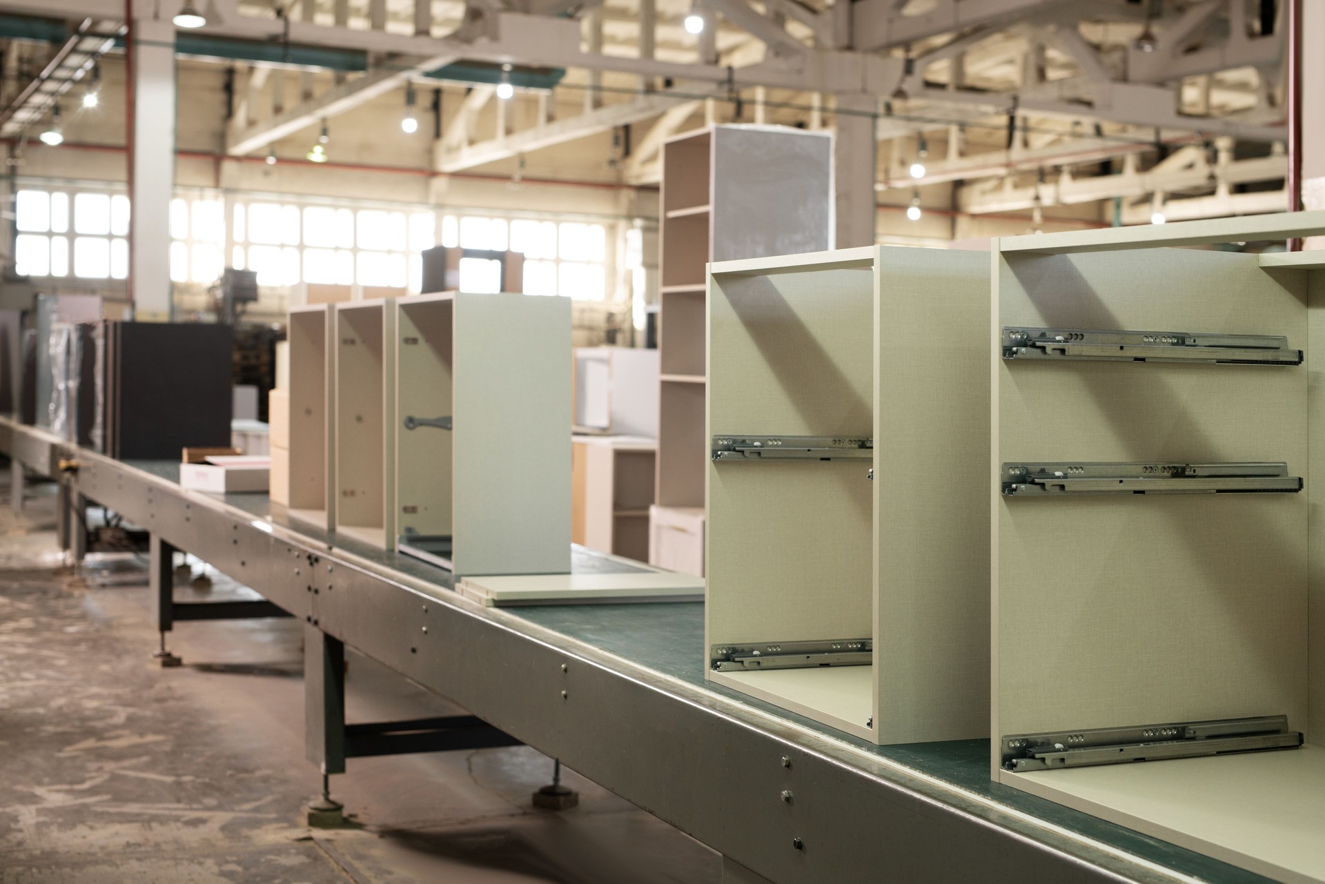 Simple storage cabinets placed in industrial factory